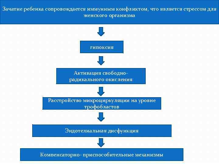 Зачатие ребенка сопровождается иммунным конфликтом, что является стрессом для женского организма гипоксия Активация свободнорадикального