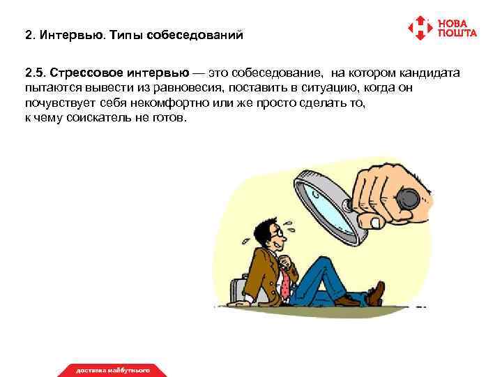 2. Интервью. Типы собеседований 2. 5. Стрессовое интервью — это собеседование, на котором кандидата