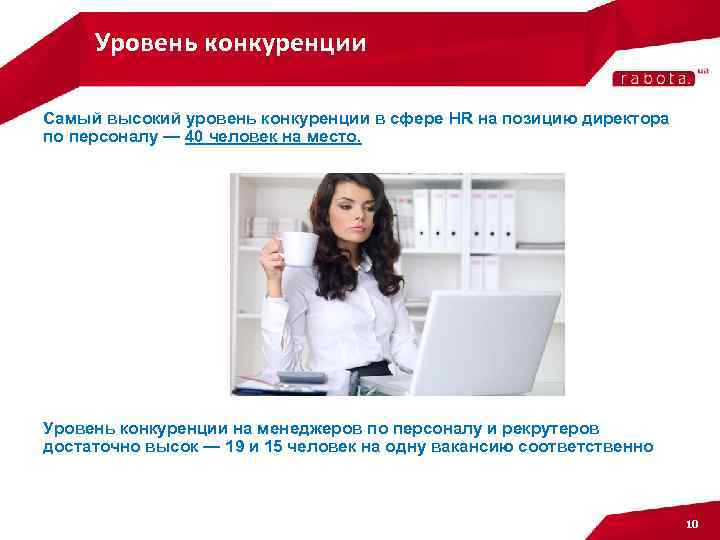 Уровень конкуренции Самый высокий уровень конкуренции в сфере HR на позицию директора по персоналу