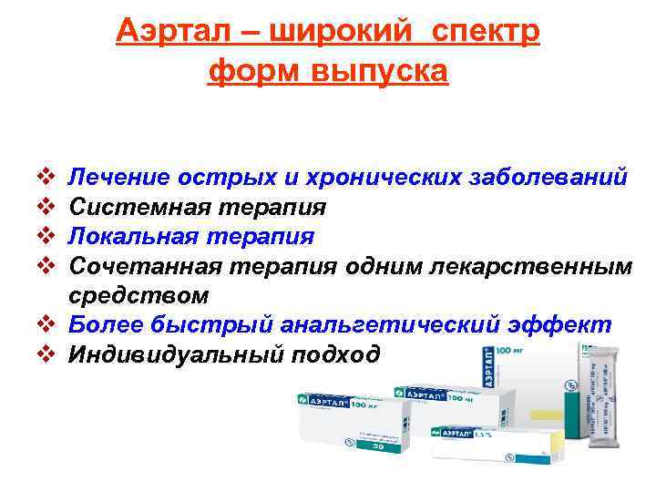 Аэртал – широкий спектр форм выпуска v v Лечение острых и хронических заболеваний Системная