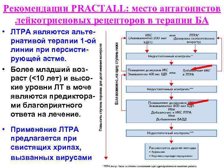 Рекомендации PRACTALL: место антагонистов лейкотриеновых рецепторов в терапии БА • ЛТРА являются альтернативой терапии
