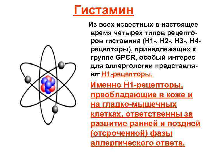 Гистамин Из всех известных в настоящее время четырех типов рецепторов гистамина (Н 1 -,