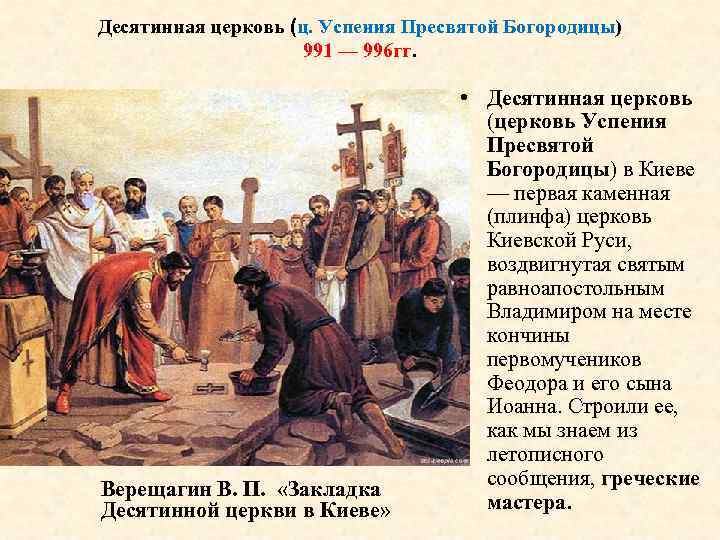 Десятинная церковь (ц. Успения Пресвятой Богородицы) 991 — 996 гг. Верещагин В. П. «Закладка