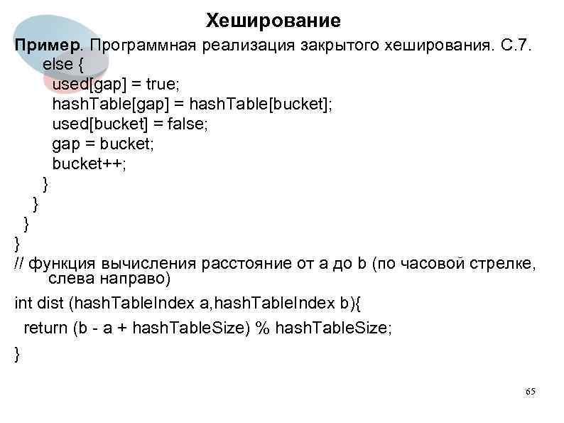 Хеширование Пример. Программная реализация закрытого хеширования. C. 7. else { used[gap] = true; hash.