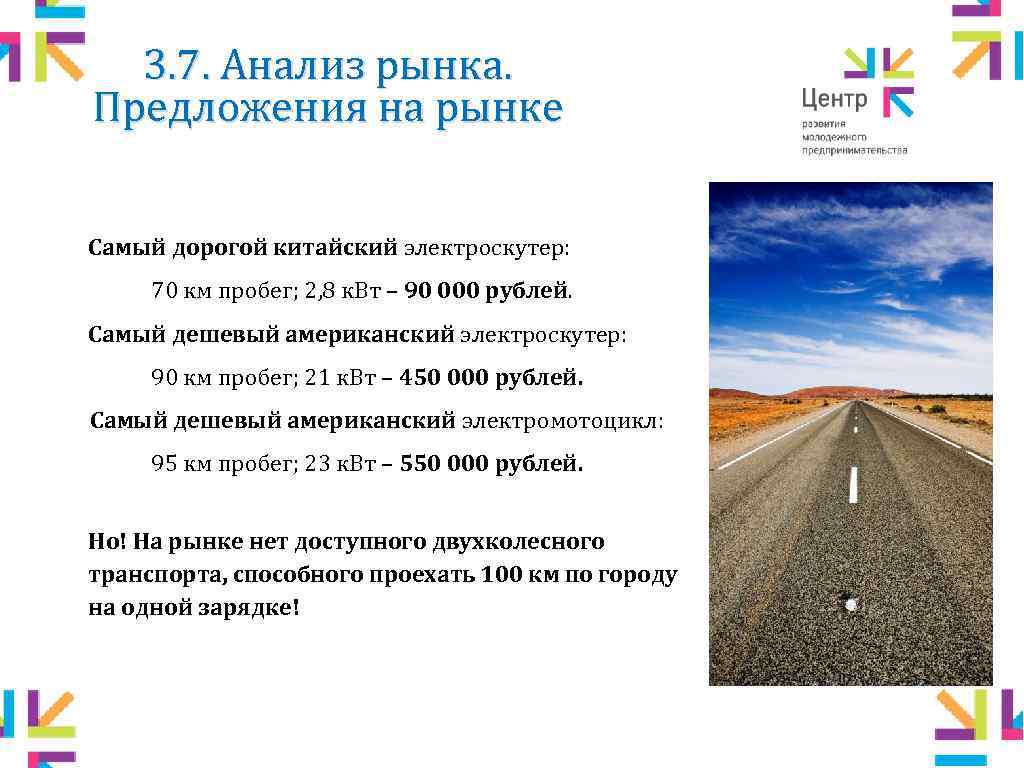3. 7. Анализ рынка. Предложения на рынке Самый дорогой китайский электроскутер: 70 км пробег;