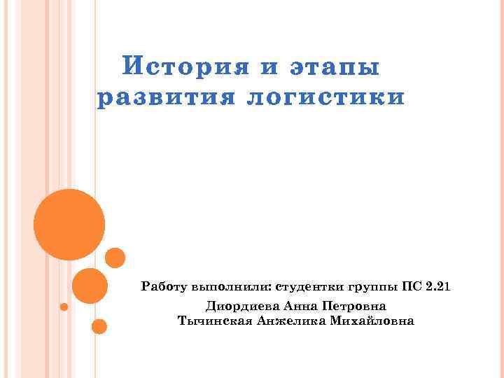 История и этапы развития логистики Работу выполнили: студентки группы ПС 2. 21 Диордиева Анна