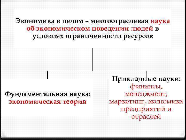 Экономика в целом – многоотраслевая наука об экономическом поведении людей в условиях ограниченности ресурсов