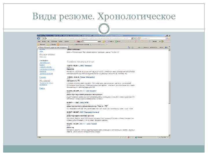 Виды резюме. Хронологическое 