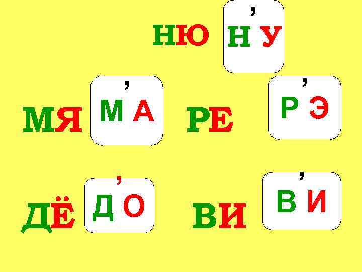 , НЮ Н У МЯ , МА ДЁ , ДО РЕ ВИ , РЭ