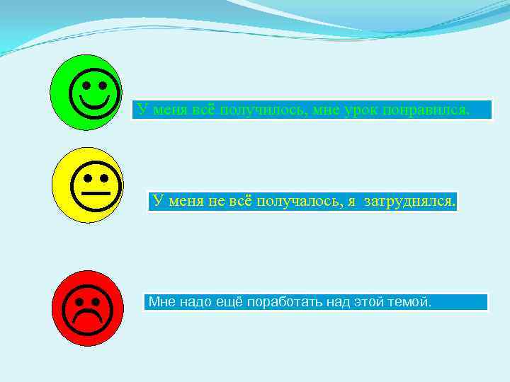  У меня всё получилось, мне урок понравился. У меня не всё получалось, я