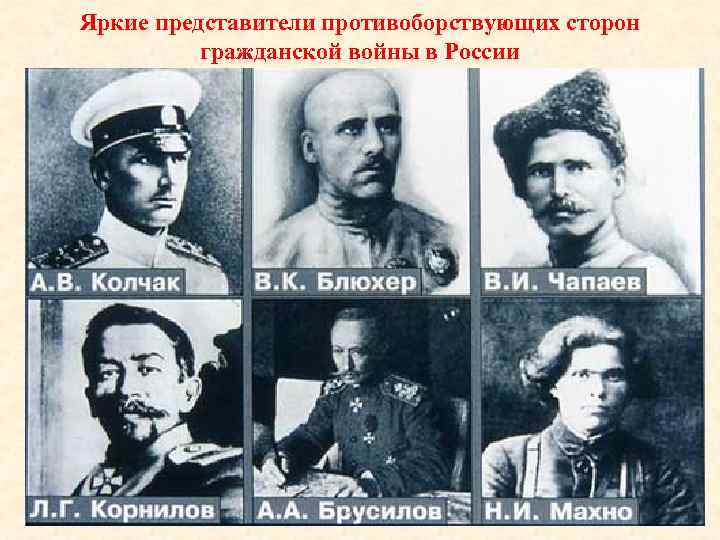 Яркие представители противоборствующих сторон гражданской войны в России 29 