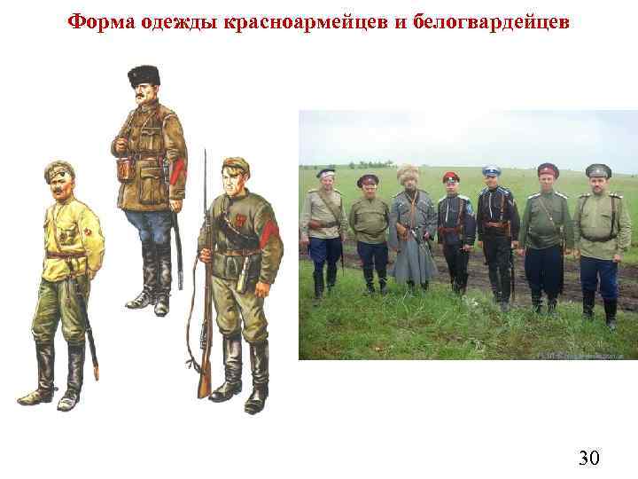 Форма одежды красноармейцев и белогвардейцев 30 