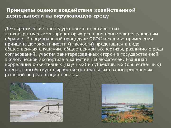 Принципы оценок воздействия хозяйственной деятельности на окружающую среду Демократические процедуры обычно противостоят «технократическим» ,