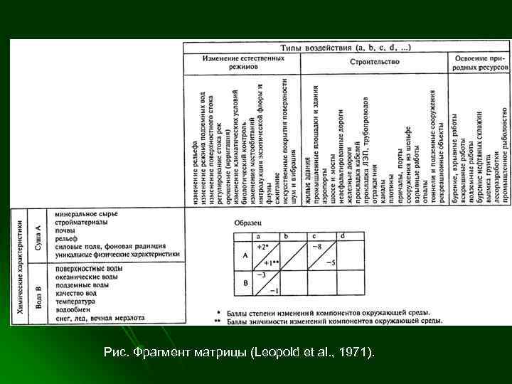 Рис. Фрагмент матрицы (Leopold et al. , 1971). 