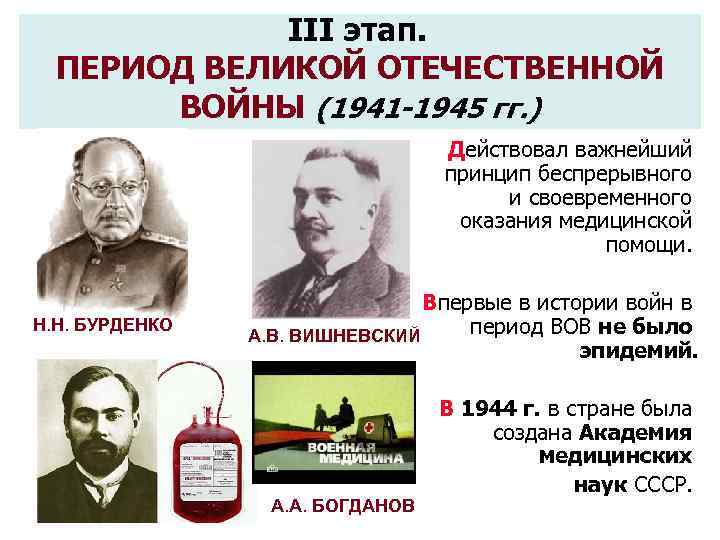 III этап. ПЕРИОД ВЕЛИКОЙ ОТЕЧЕСТВЕННОЙ ВОЙНЫ (1941 -1945 гг. ) Действовал важнейший принцип беспрерывного