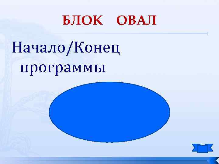 БЛОК ОВАЛ Начало/Конец программы 