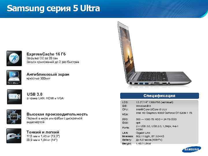Samsung серия 5 Ultra Express. Cache 16 Гб Загрузка ОС за 20 сек Запуск