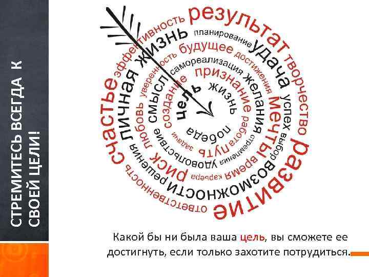 СТРЕМИТЕСЬ ВСЕГДА К СВОЕЙ ЦЕЛИ! Какой бы ни была ваша цель, вы сможете ее