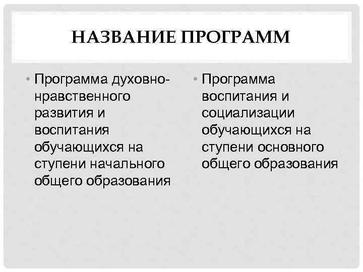 НАЗВАНИЕ ПРОГРАММ • Программа духовнонравственного развития и воспитания обучающихся на ступени начального общего образования