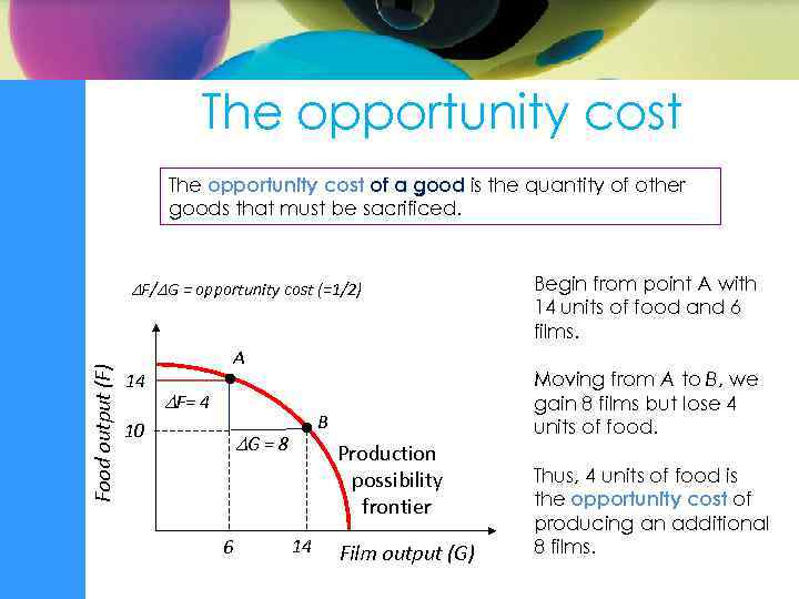 The opportunity cost of a good is the quantity of other goods that must