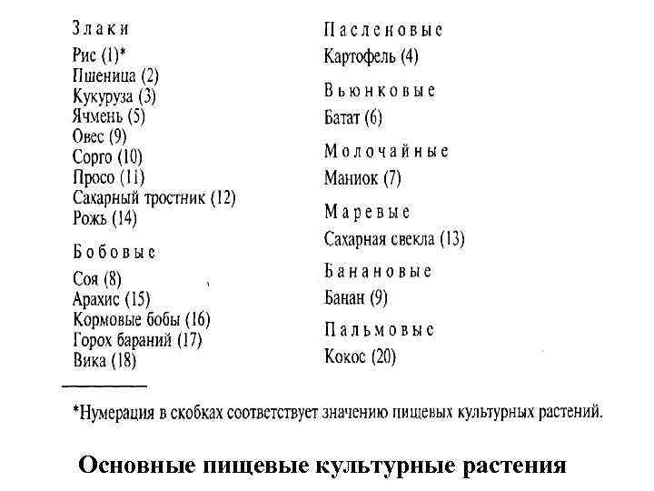Основные пищевые культурные растения 