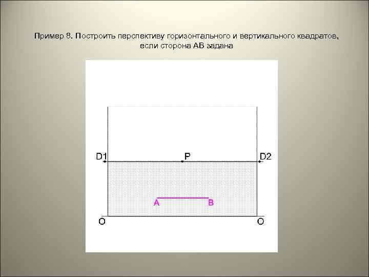 Пример 8. Построить перспективу горизонтального и вертикального квадратов, если сторона АВ задана 