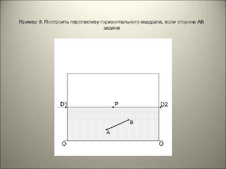 Пример 9. Построить перспективу горизонтального квадрата, если сторона АВ задана 