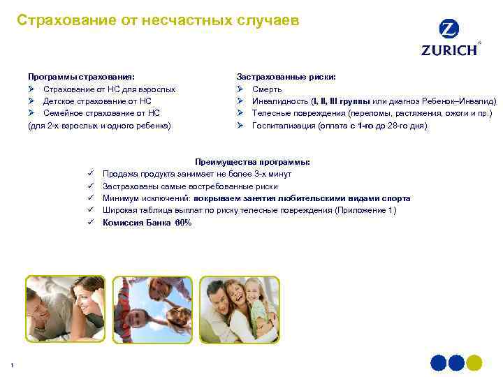 Страхование от несчастных случаев Программы страхования: Ø Страхование от НС для взрослых Ø Детское
