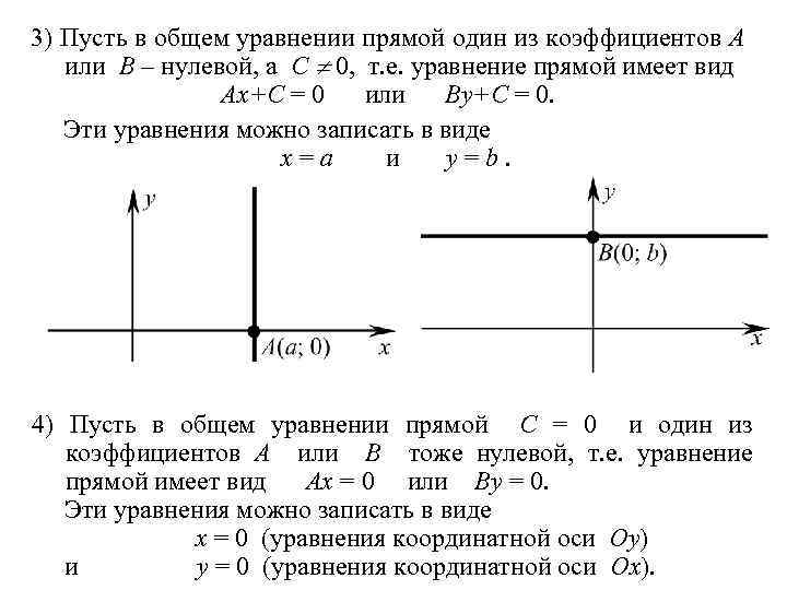 3) Пусть в общем уравнении прямой один из коэффициентов A или B – нулевой,