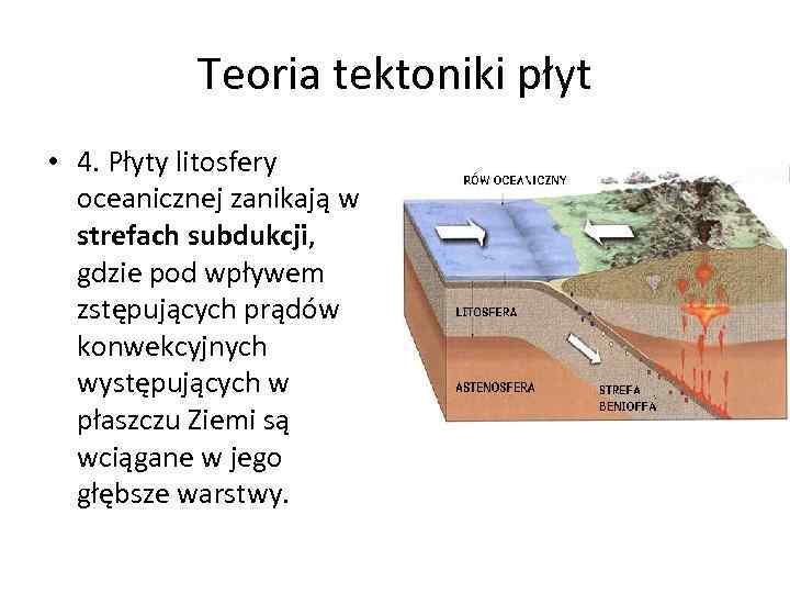 Teoria tektoniki płyt • 4. Płyty litosfery oceanicznej zanikają w strefach subdukcji, gdzie pod