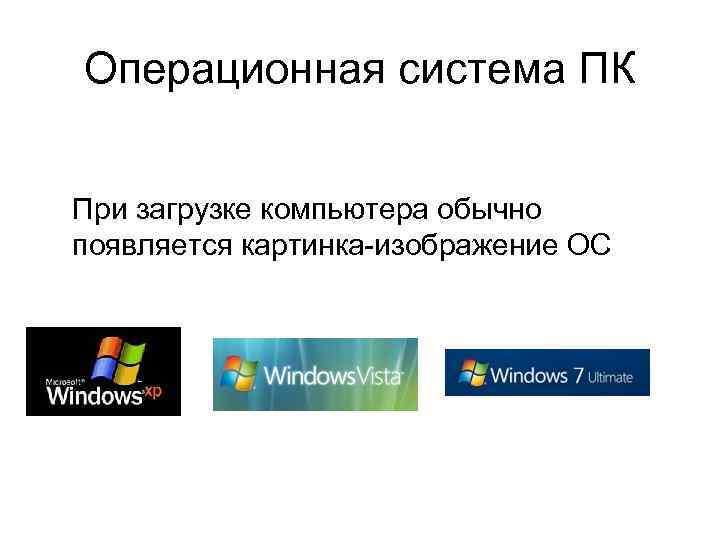 Операционная система ПК При загрузке компьютера обычно появляется картинка-изображение ОС 
