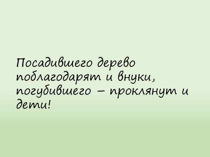 Посадившего дерево поблагодарят и внуки, погубившего – проклянут и дети! 