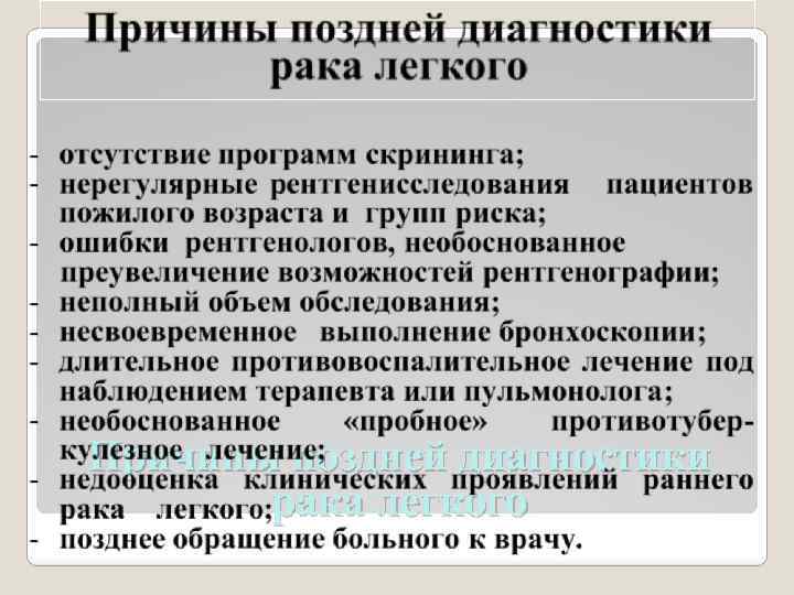 Причины поздней диагностики рака легкого 