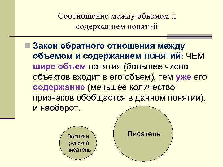 Определите объем понятий. Объем и содержание понятия примеры. Содержание и объем понятия логика. Содержание понятия. Содержание понятия это в логике.