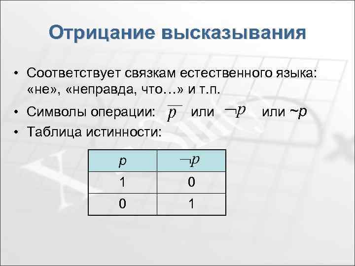 Истинность высказывания отрицания. Отрицание высказывания. Отрицаний к логическим высказываниям. Отрицание высказывания примеры. Составьте отрицание высказывания.