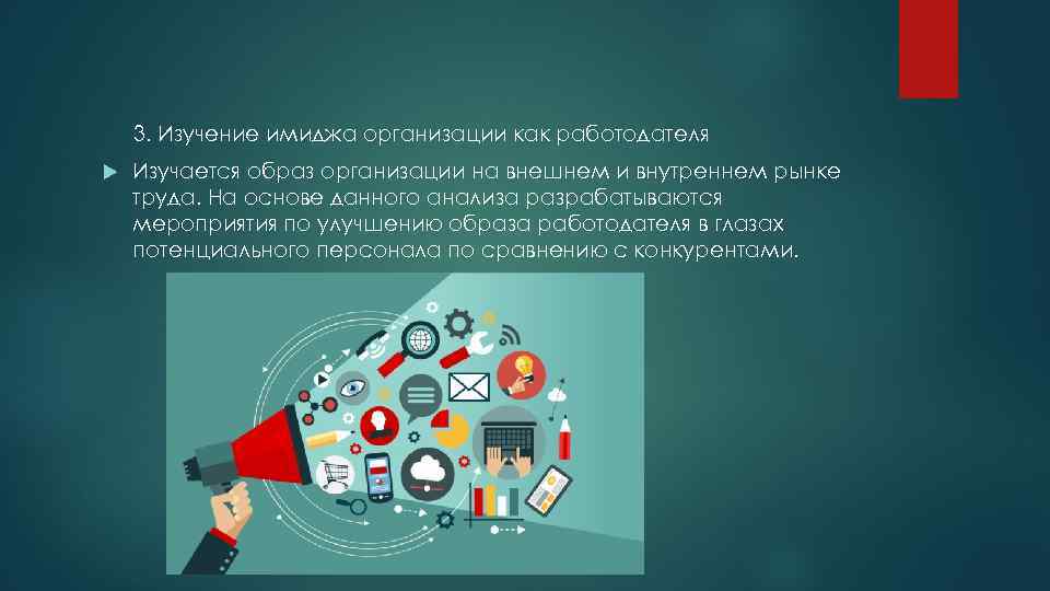 3. Изучение имиджа организации как работодателя Изучается образ организации на внешнем и внутреннем рынке