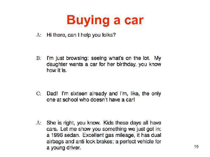 Buying a car 16 