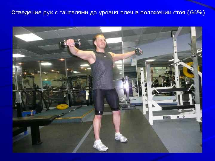 Отведение рук с гантелями до уровня плеч в положении стоя (66%) 