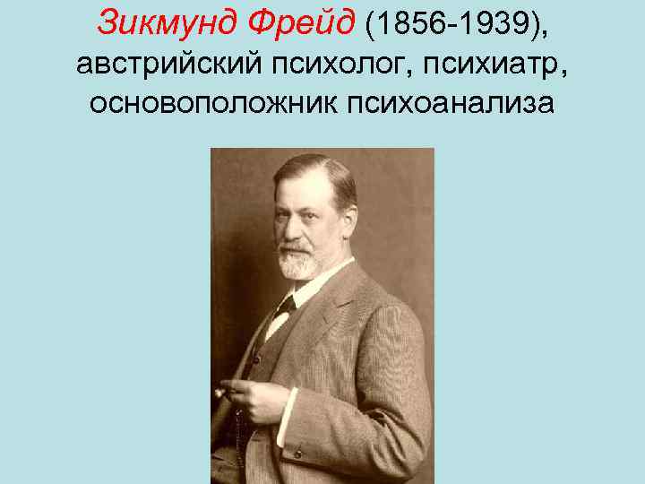 Зикмунд Фрейд (1856 -1939), австрийский психолог, психиатр, основоположник психоанализа 