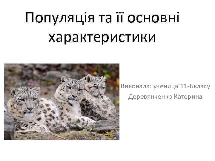 Популяція та її основні характеристики Виконала: учениця 11 -Бкласу Деревянченко Катерина 