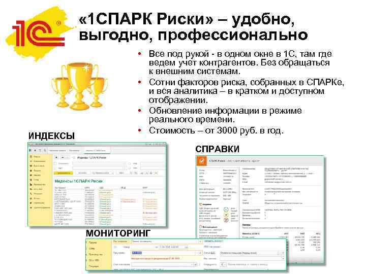  « 1 СПАРК Риски» – удобно, выгодно, профессионально ИНДЕКСЫ • Все под рукой