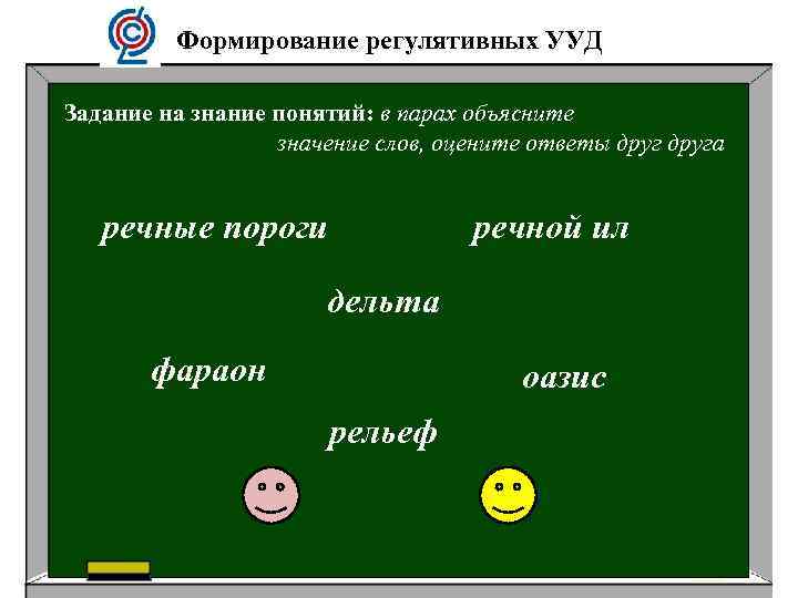 Формирование регулятивных УУД Задание на знание понятий: в парах объясните значение слов, оцените ответы