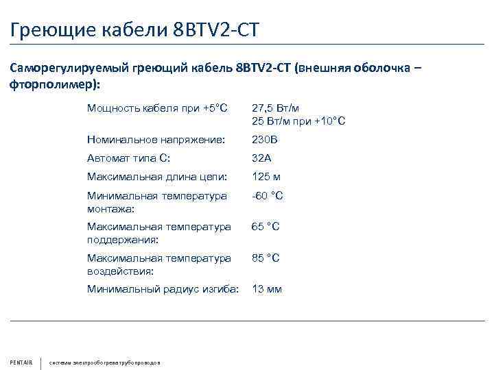 Греющие кабели 8 BTV 2 -CT Саморегулируемый греющий кабель 8 BTV 2 -CT (внешняя