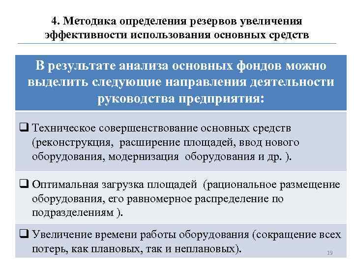 Определенный резерв. Методику анализа эффективности использования основных фондов. Методика анализа эффективности использования основных средств. Резервы роста эффективности использования основных средств. Способы повышения эффективности использования основных фондов.