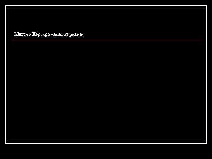Модель Портера «анализ риска» Угроза новых проектов Сила поставщика Конкурентная среда Угроза субститутов Сила
