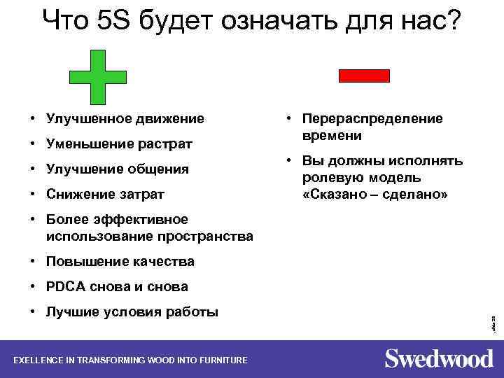 Что 5 S будет означать для нас? • Улучшенное движение • Уменьшение растрат •