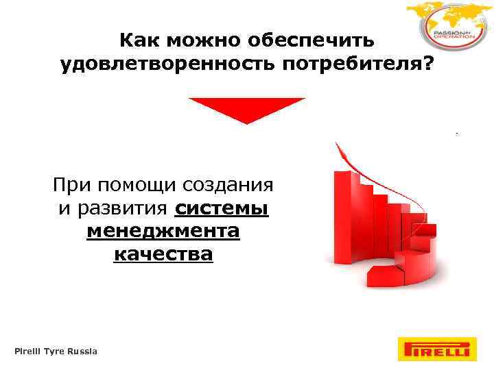 Как можно обеспечить удовлетворенность потребителя? При помощи создания и развития системы менеджмента качества Pirelli