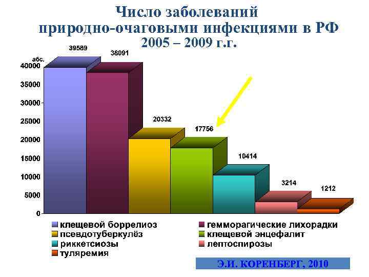 Число заболеваний природно-очаговыми инфекциями в РФ 2005 – 2009 г. г. Э. И. КОРЕНБЕРГ,