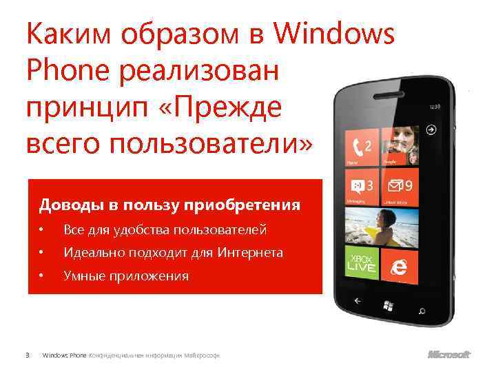 Каким образом в Windows Phone реализован принцип «Прежде всего пользователи» Доводы в пользу приобретения