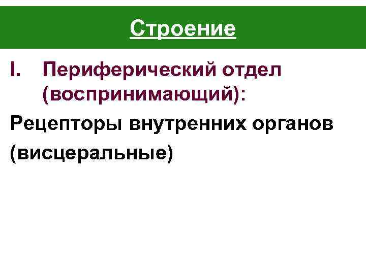 Строение I. Периферический отдел (воспринимающий): Рецепторы внутренних органов (висцеральные) 